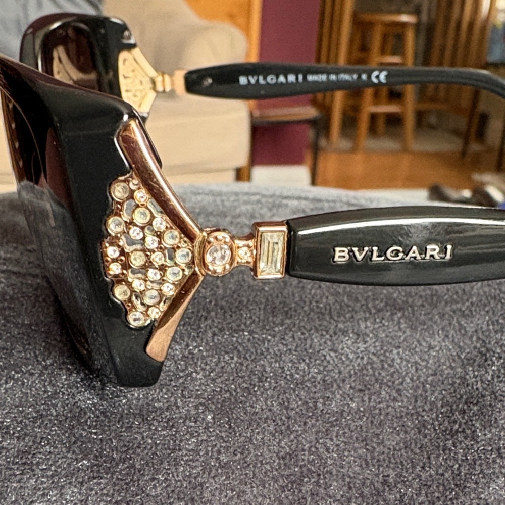 Bulgari Crystal-Embellished Black and Gold Sunglasses